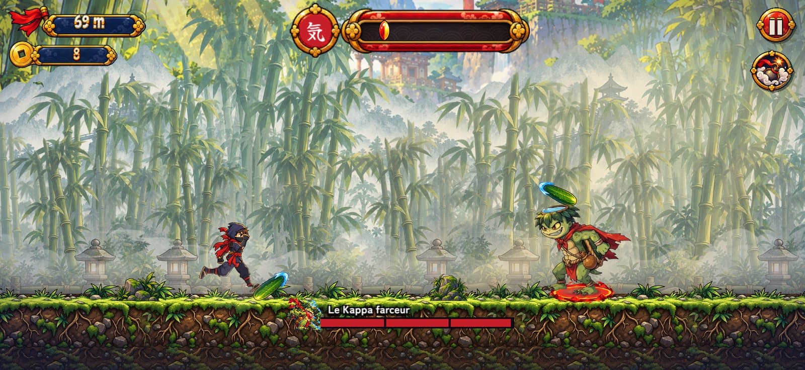 Combat contre un boss du folklore japonais